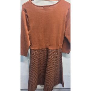 London Times Rust Brown Black Houndstooth Knit Fit and Flare Dress Large NWT